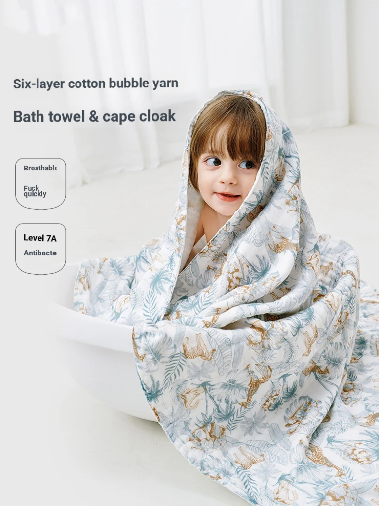 

Банное полотенце с капюшоном для новорожденных, мягкий хлопок, супервпитывающая накидка с животным принтом для младенцев, накидка для комфортного времени ванны