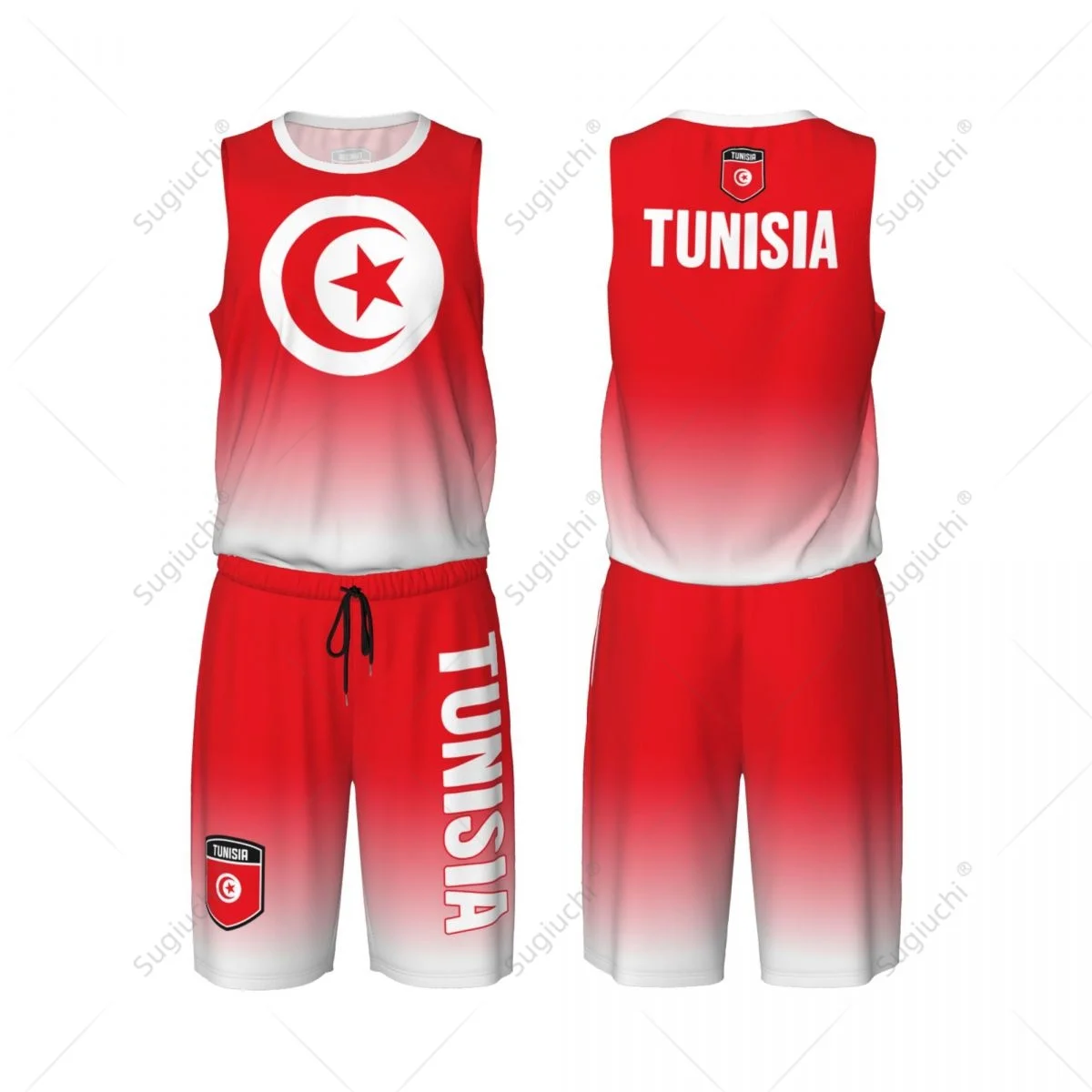 Men Tunisia Flag Basketball Set Mesh Shirt & Pants Sleeveless Exclusive Team-up Custom Name Nunber Unisex