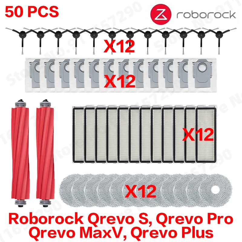 Roborock Qrevo S, Qrevo Pro, Qrevo MaxV, Qrevo Plus onderdelen: hoofdrol, zijborstel, filter, dweilpad, doek, stofzak - afbeelding 1