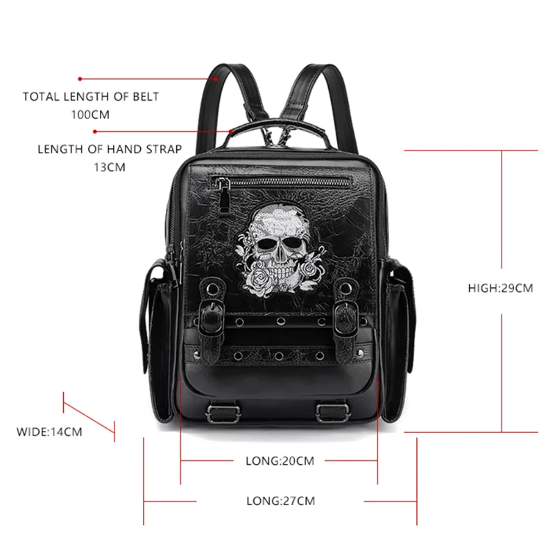 Vintage Skull zaino da donna di grande capacità Fashion Girls borsa per Laptop impermeabile decorazione per ricamo materiale PU