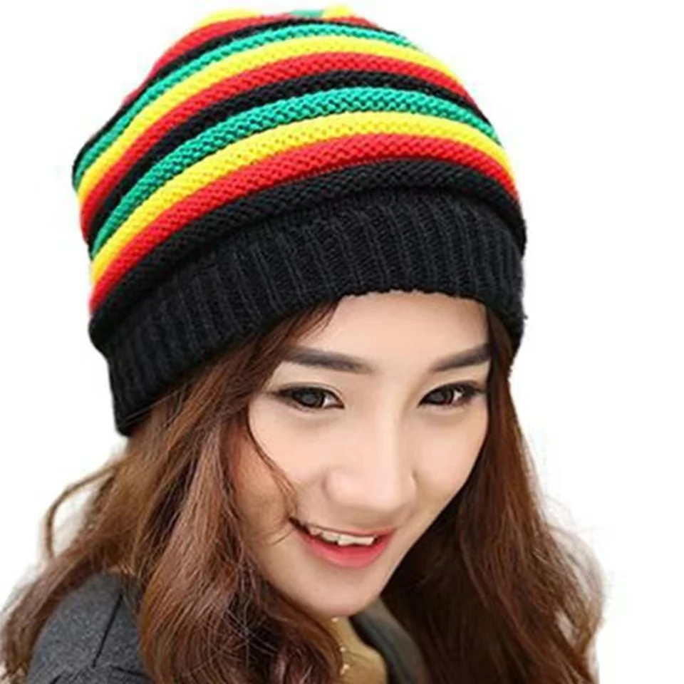 Winter Warm Hat Jamaica Slouch Beanie Winter Warm Hat Beret Cap Winter Reggae Baggy Sombrero De Rayas De Colores