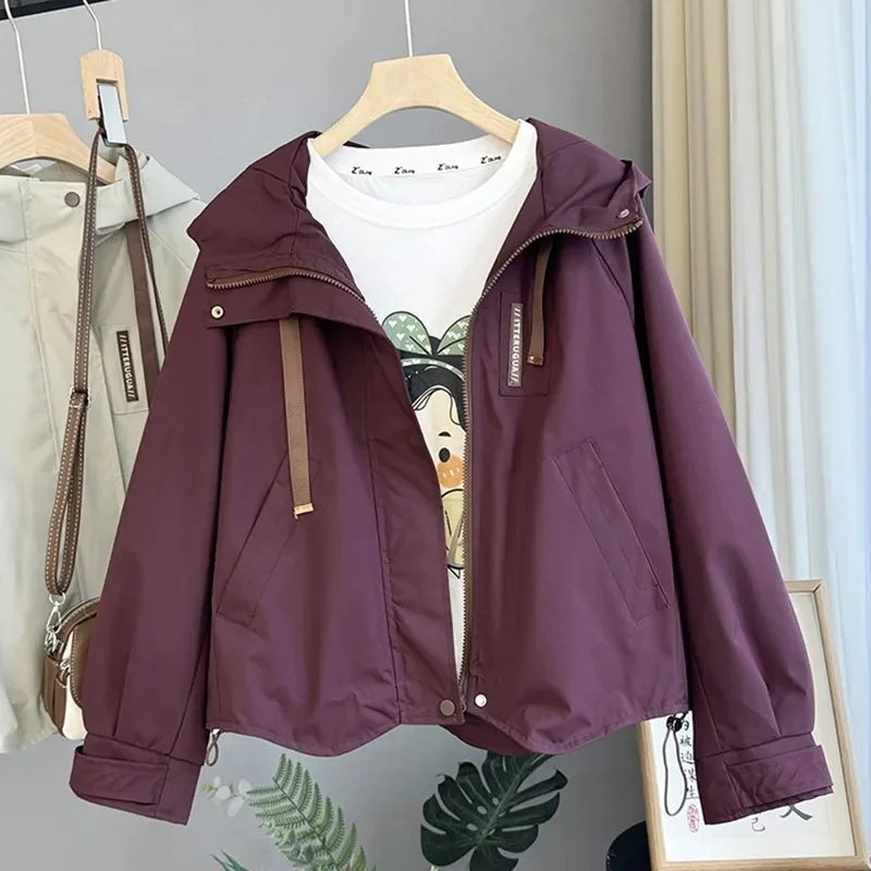 

Trench Coats Women's Hooded Long-Sleeve Casual Windbreaker Female 2025 New Spring Autumn Loose Tops Outerwear Overcoat Women