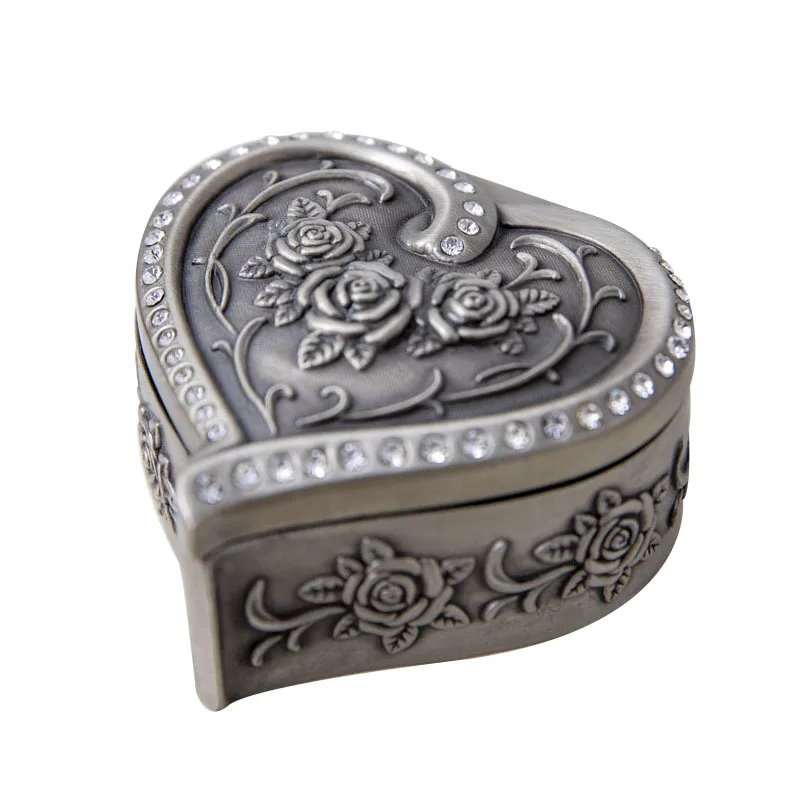 Creative Rose Jewelry Box Heart Shaped Ring Earrings Necklace Jewelry  Trinket Box Vintage Decor Case For Girls Women
