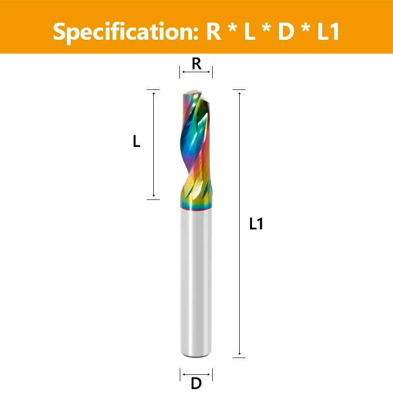 HRC60 Single Flute Spiral End Mill 1 2 3 4 5 6MM 8 10 12MM 100MM DLC Coating CNC 3D Engraving Carving Bit For Wood Aluminum Mill