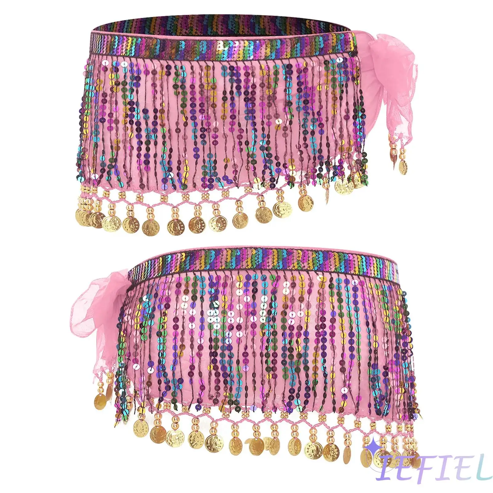 

Women Belly Dance Hip Scarf Sequin Tassel Plastic Beads Metal Sequin Hip Cha-Cha Samba Dance Skirt Stage Performance Costume