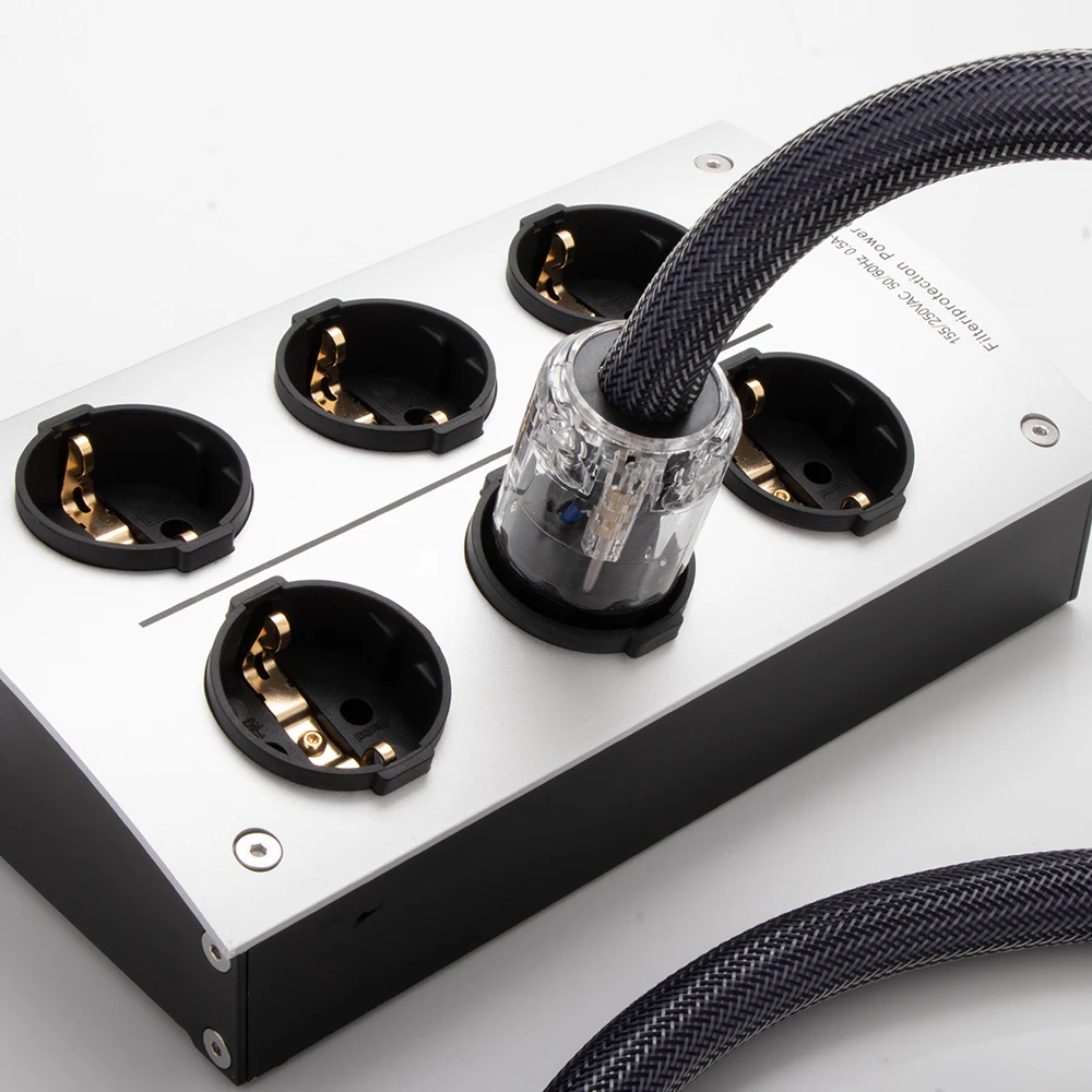 

6-position power socket HiFi patch board European standard socket power box 125V-250V 2 Pins IEC Inlet EU Power Socket
