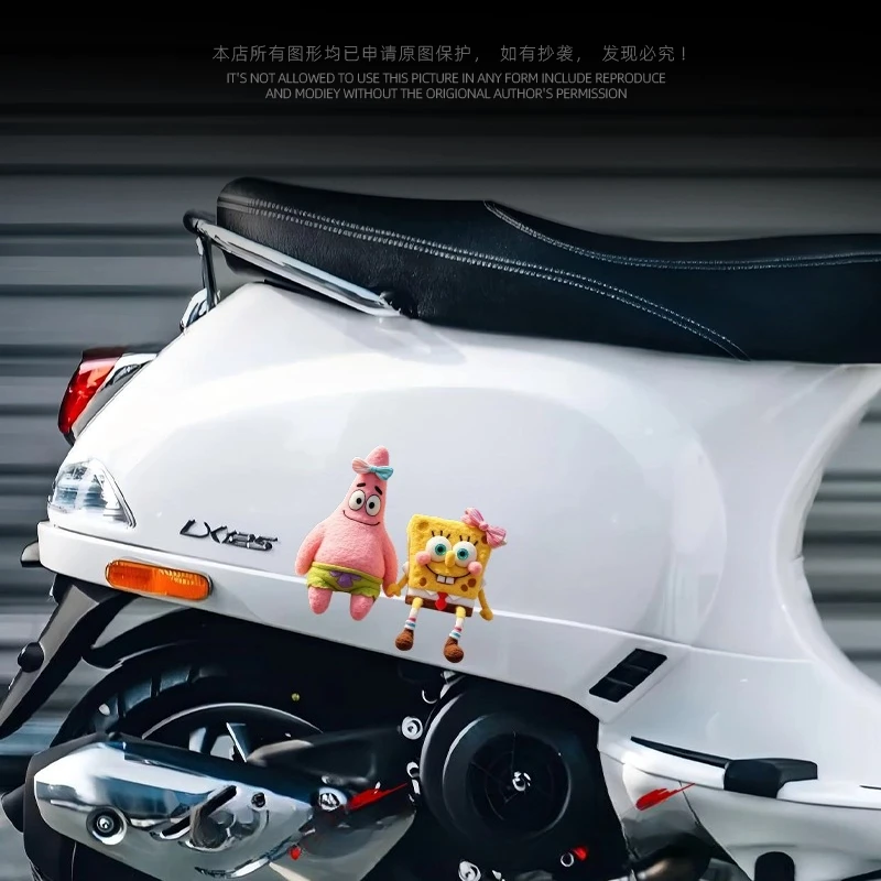 Kawaii SpongeBob SquarePants ملصقات السيارات الكرتونية الإبداعية زجاج النافذة ملصقات الزخرفية مناسبة لتغطية الخدش