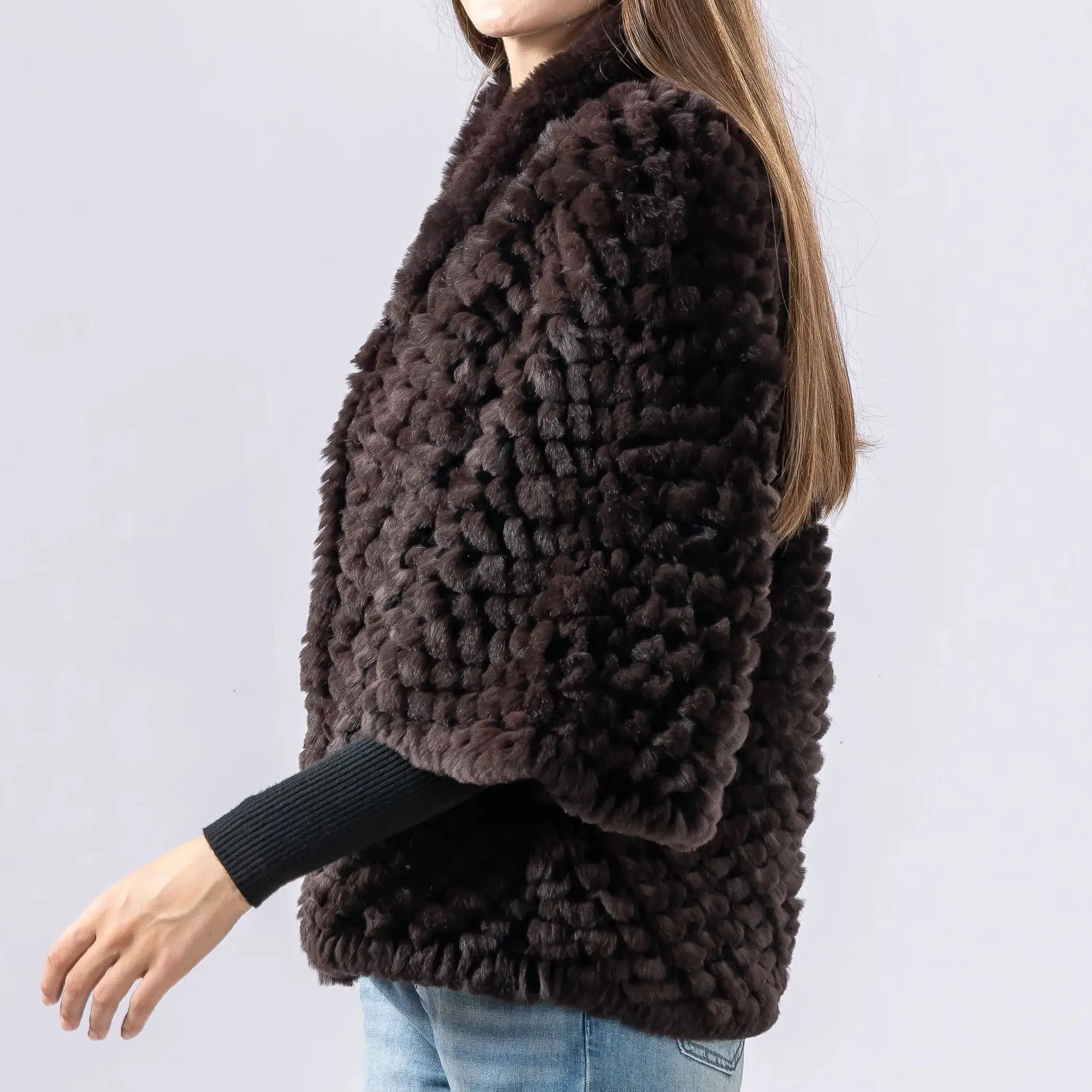 니트 리얼 래빗퍼 반팔 코트 250204