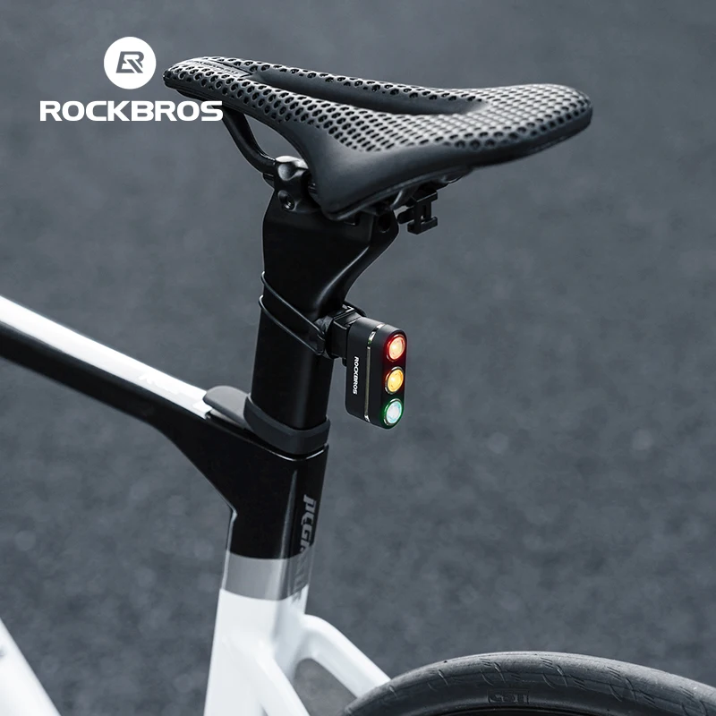 ROCKBROS Bicycle Lights Smart Creative Three Color Bicycle Warning Taillights Type-C Rechargeable Auto Wake-Up Bike Rear Lamp