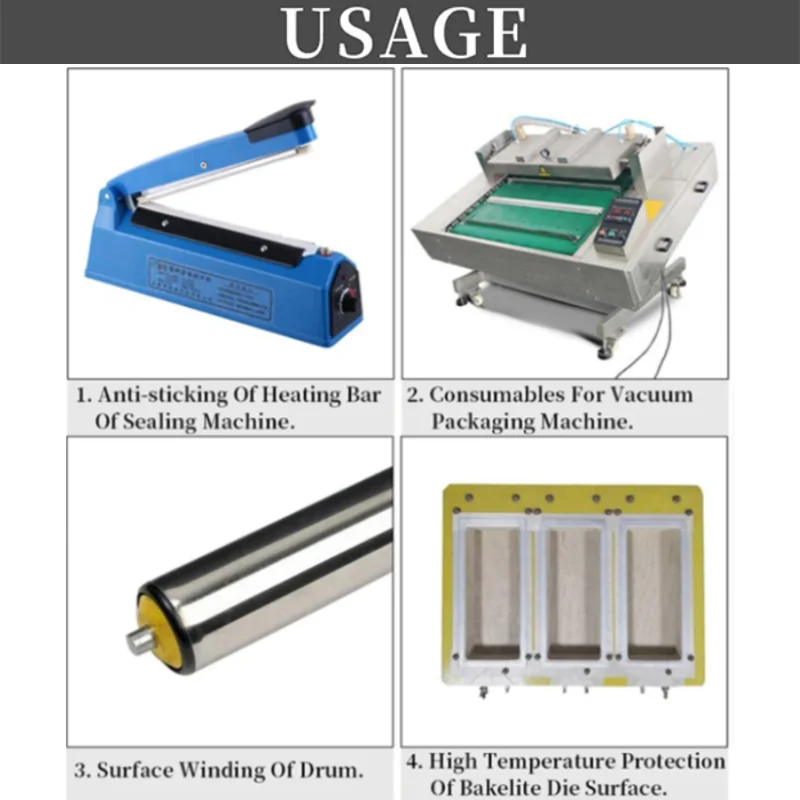 PTFE High Temperature Tape 10m Roll Self Adhesive Heat Resistant Tape Non-Stick Insulation for Vacuum Sealer Heat Press