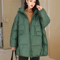 Janveny Frauen 90% weiße Enten Daunen jacke Kapuze Herbst Winter warm Overs ize Puffer Mantel lässig lose dicke Parkas weibliche Outwear