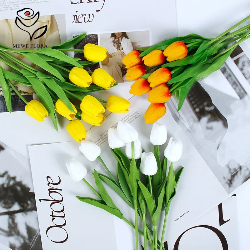 10 Pieces Real Touch Tulip Artificial Decorative Flowers PU Fake Tulips Bouquet Boho Home Aesthetic Room Vase Garden Decoration