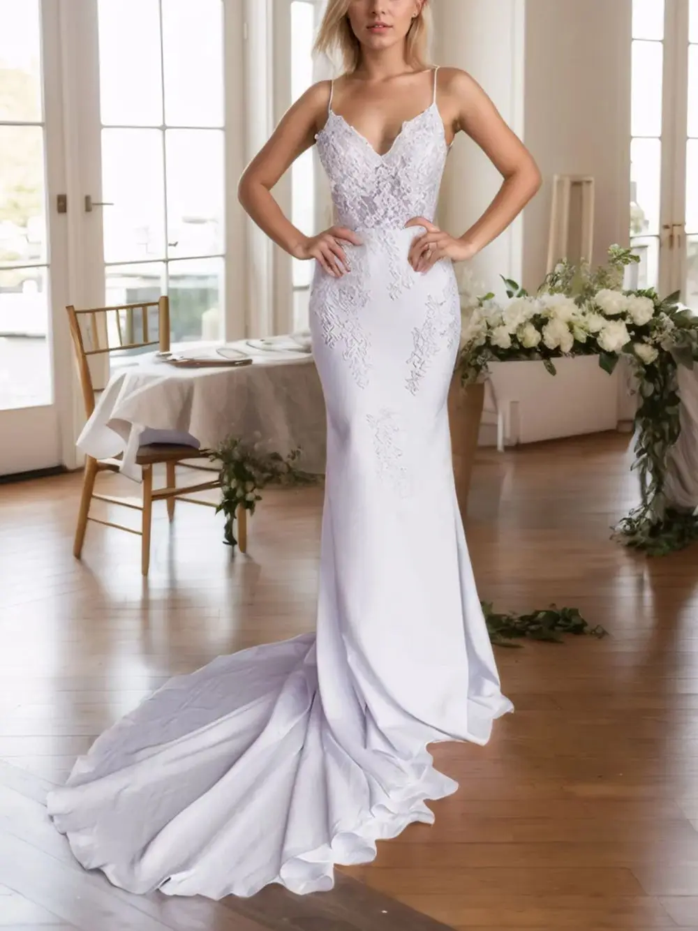 

Elegant Mermaid Wedding Dress Spaghetti Strap Stretch Fabric Appliques Sweep Train Sleeveless Bridal Gown 2025 Free Customized