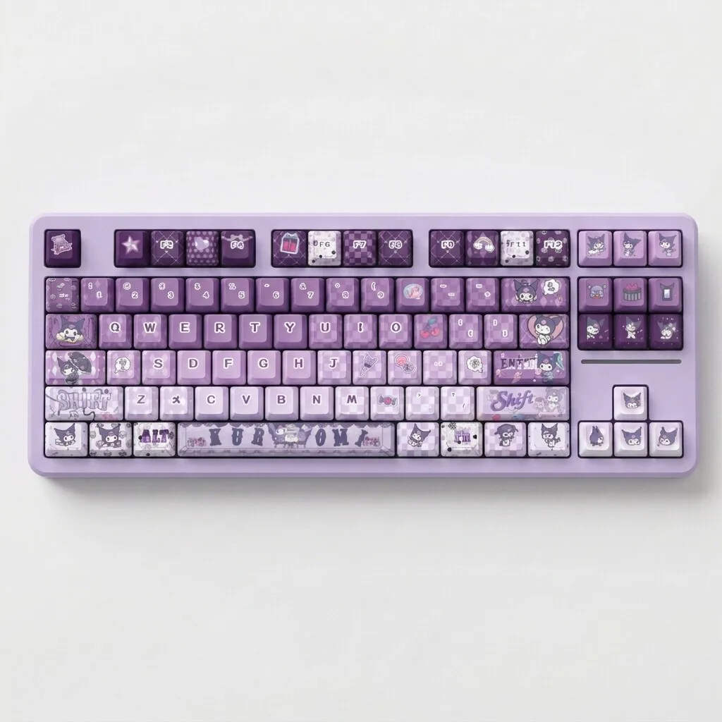 Anime Sanrio Kuromi Themed Keycaps 122-Key Cherry MOA Profile PBT Side-Engraved Transparent MX Switch Mechanical Keyboard Keycap