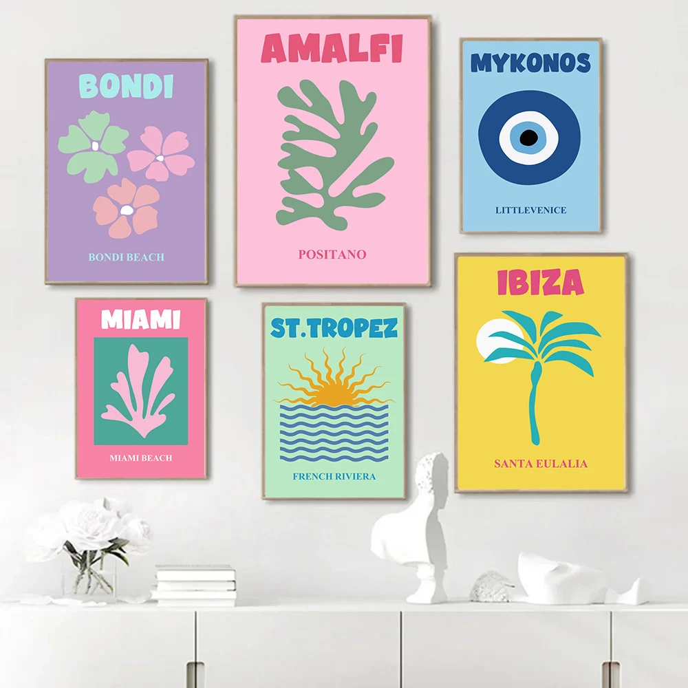 Ibiza Mykonos Miami Bondi Eye Coral Flower Posters Canvas Painting Wall Art Print Pictures Living Room Interior Home Decoration