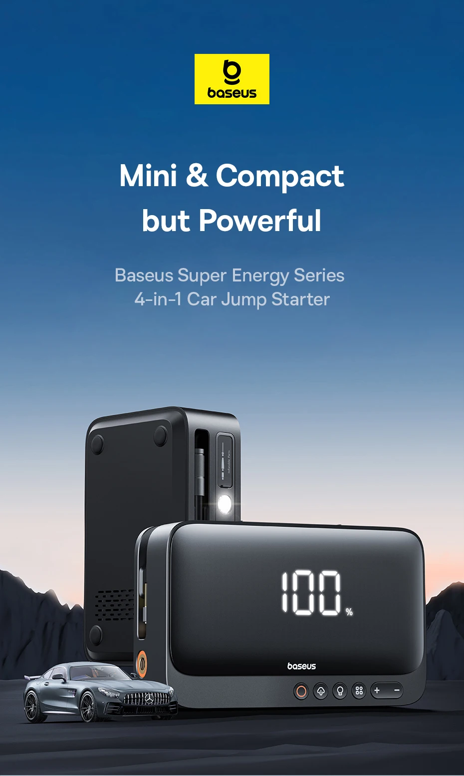 Baseus 4-in-1 Starthilfegerät 600A, Auto-Starthilfe, Powerbank, Multifunktions-Luftpumpe für Autobatterie, Reifenfüller – Detail 1