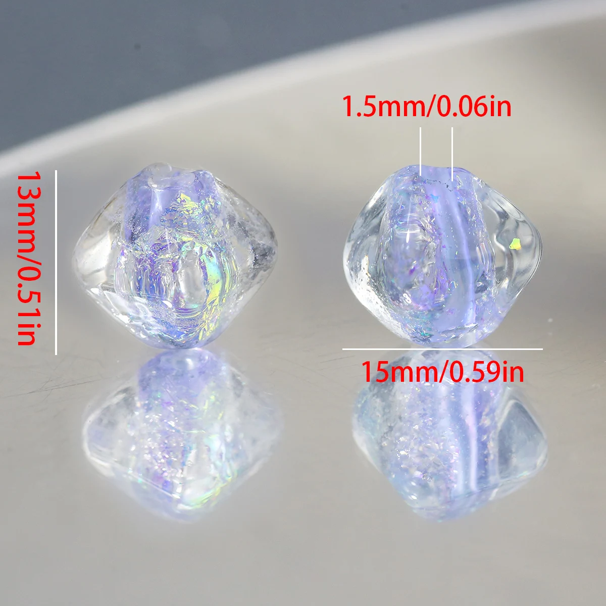 13X15mm Lampwork Beads 2pcs Rhombic Colorful Loose Beads for Jewelry Making DIY Bracelet Necklace Keychain Findings Wholesale