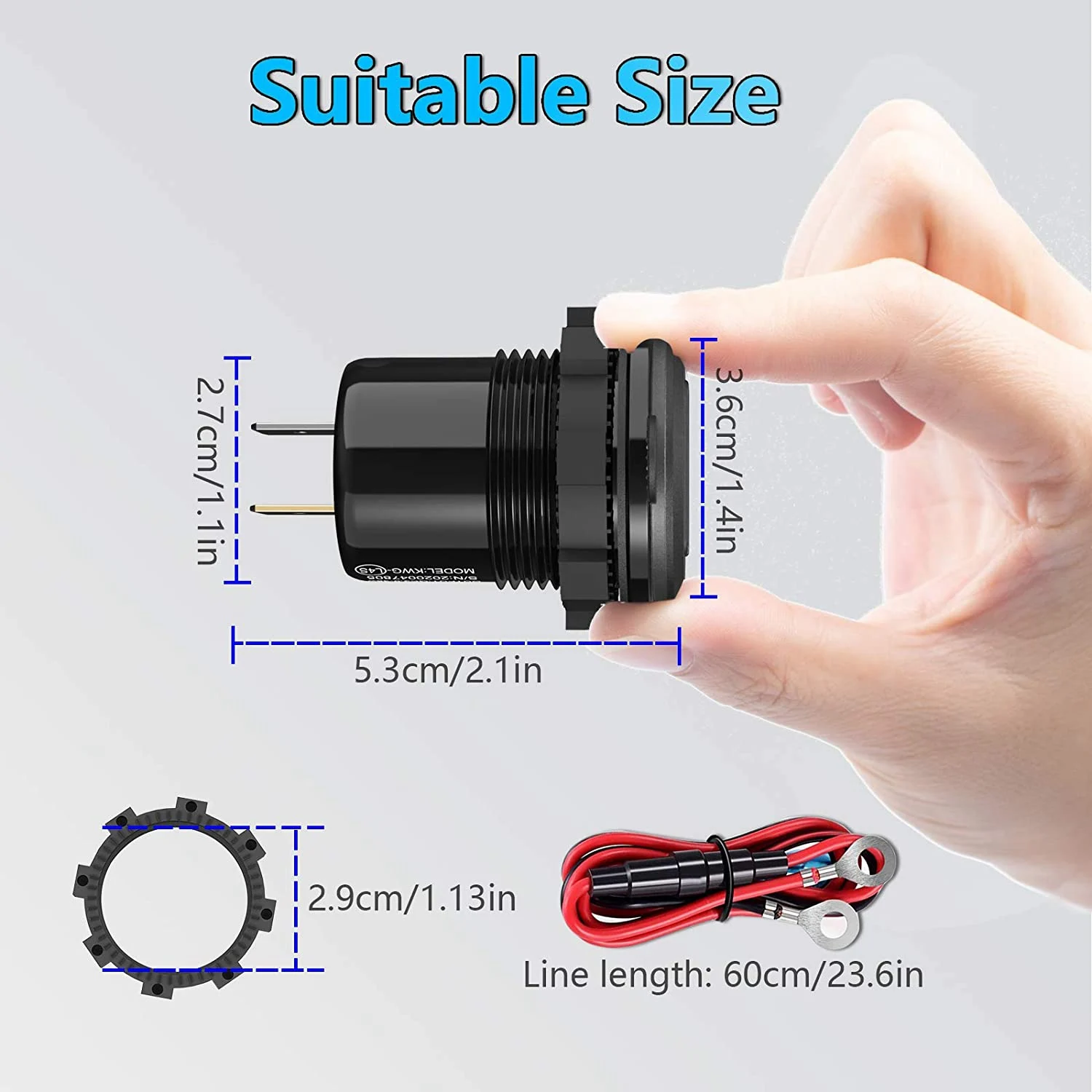 Classic-Quick Charge 3.0 Dual 12V USB Car , Aluminum Socket With Switch Button And Red Digital Voltmeter, Waterproof - view 5