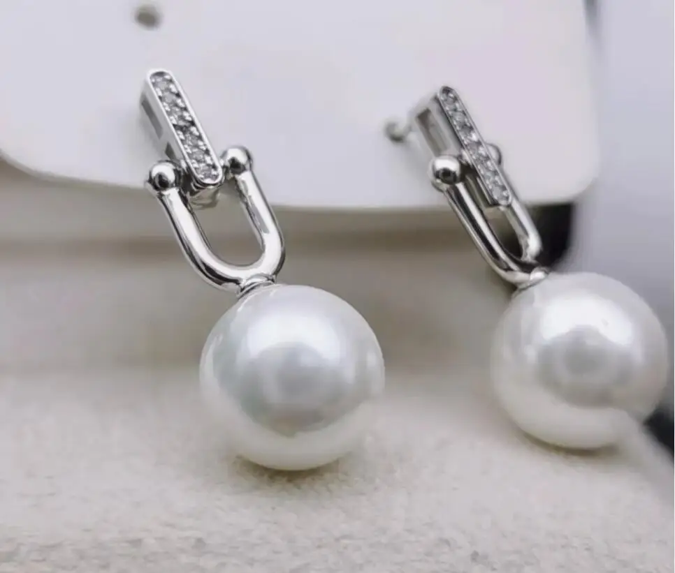 

classic pair of 10-11mm 9-10mm south sea white pealr dangle earring 925s