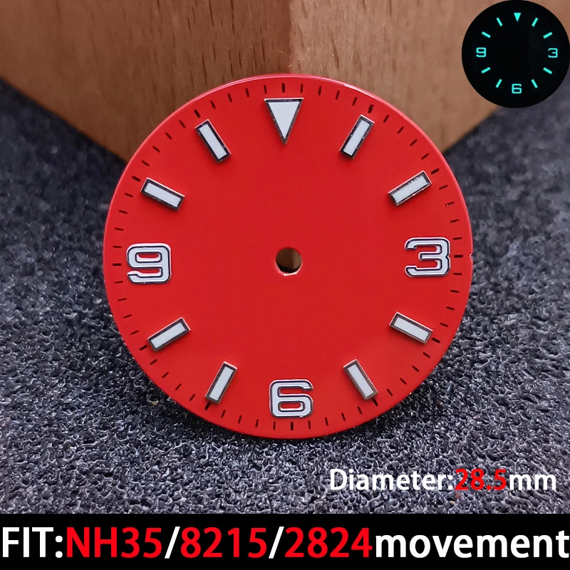 قرص تقويم بقطر 28.5 ملم قرص مضيء باللون الأزرق والأخضر لأجزاء ملحقات حركة الساعة NH3series35/8215/2824