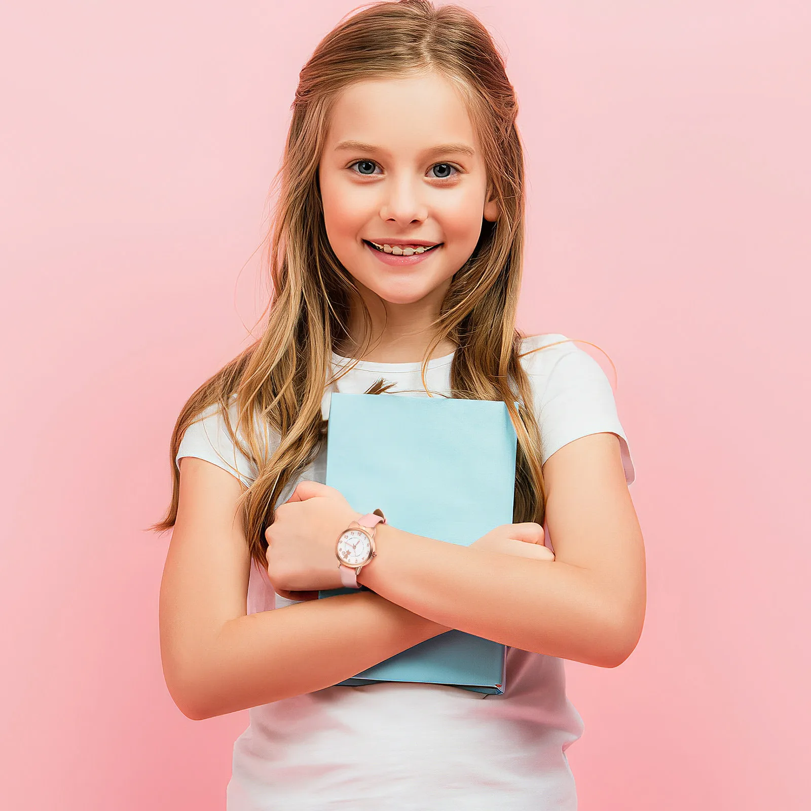 

Детские часы с розовым ремешком, кварцевый механизм, модные кварцевые наручные часы, декоративные с мультяшными персонажами