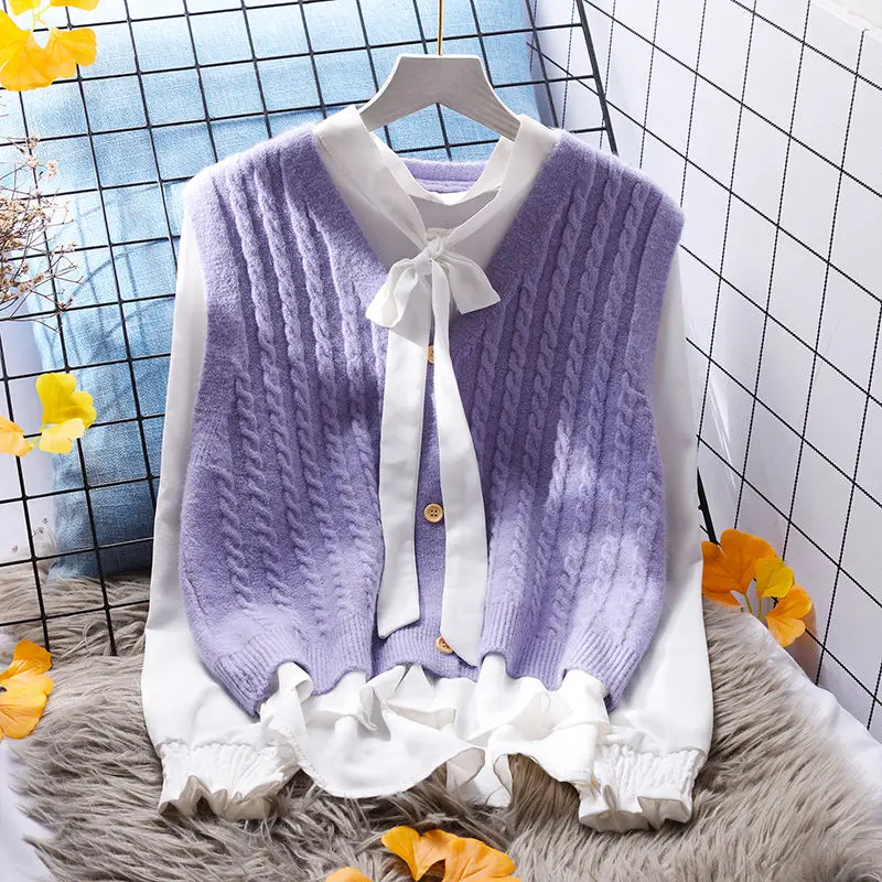 

Yellow Knitted Vest Women's Loose Outerwear Spring Autumn Ladies oulder Pad Versatile Sweater Jaet Trendy ort Sle But...