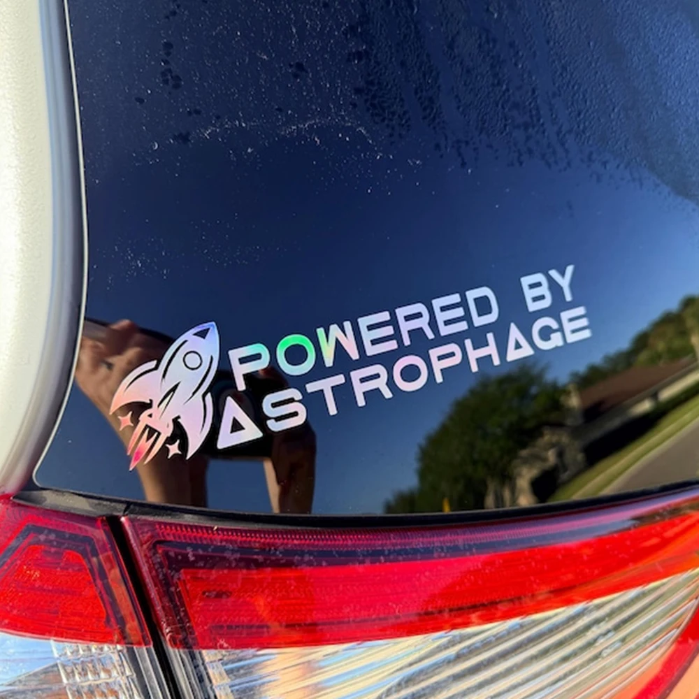 Space Rocket Graphic Vinyl Car Decal Powered By Astrophage Text Sticker For Car Window Hood Door Truck SUV Exterior Body Decor