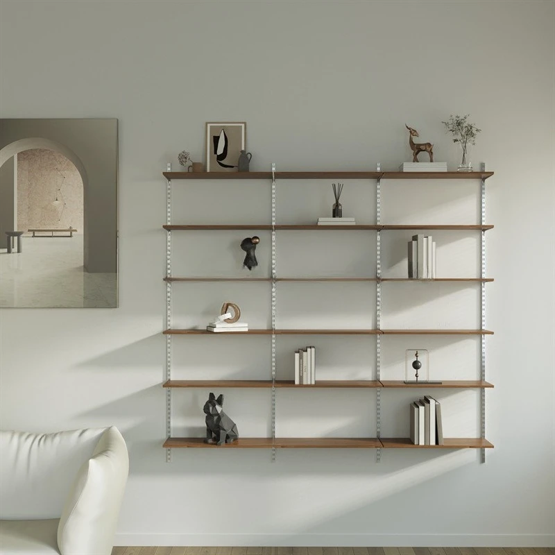 One word baffle wall hanging track invisible bookshelf living room full wall storage