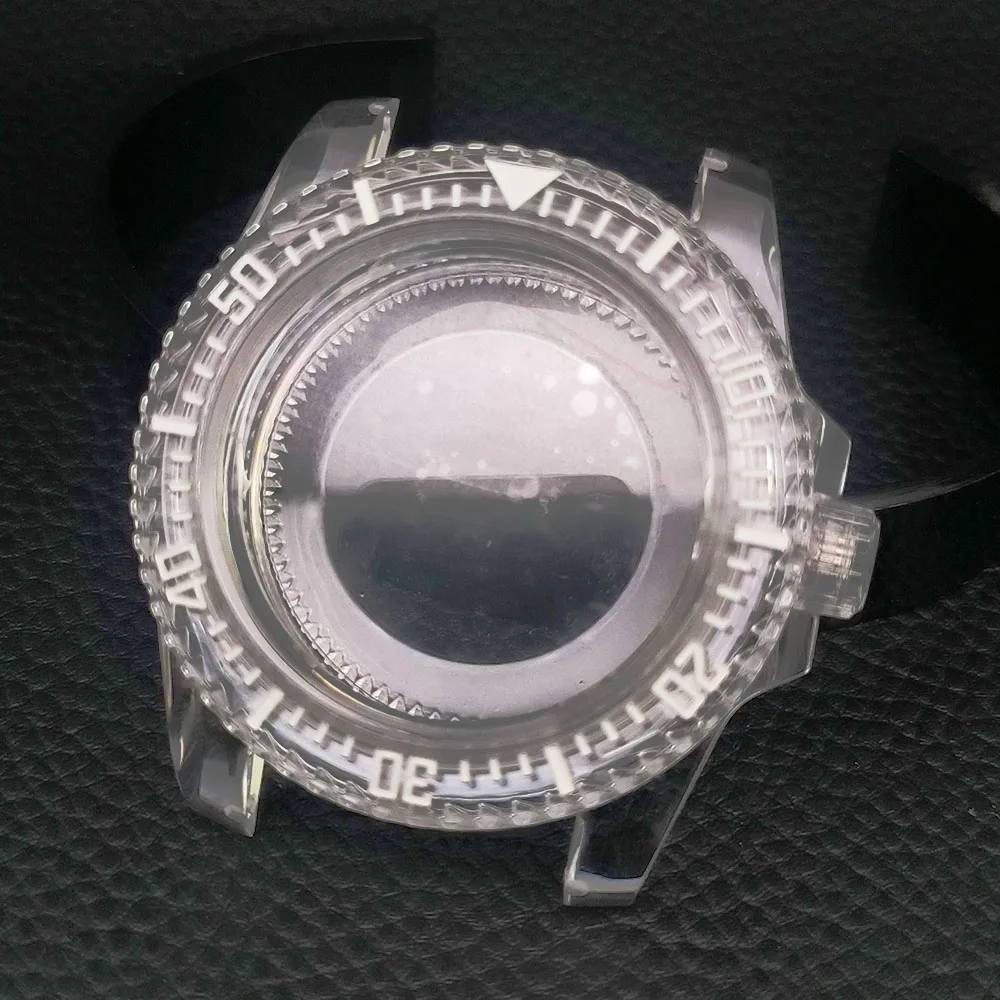 

40mm Transparent Watch Case Set Green Luminous Case Acrylic Plastic Case for NH35/NH36 Movement Transparent Strap