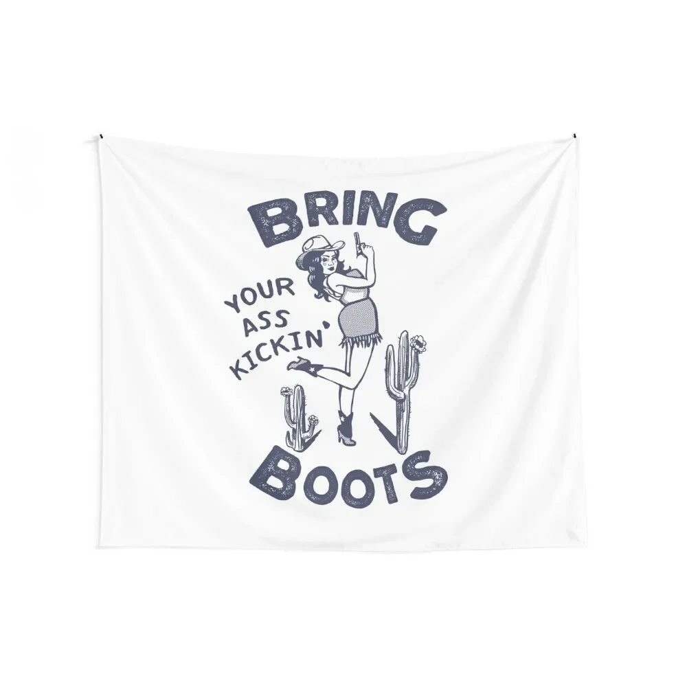 Bring Your Ass Kicking Boots: Retro Western Cowgirl Pinup Tapestry Wall Hanging Home Decorations Aesthetic Tapestry