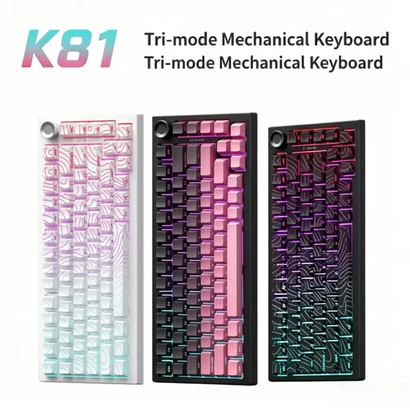 K81 RGB Mechanical Keyboard Customizable Hot-swappable PBT Keycaps with Knob 7 Layer Battery Triple Mode GasKet