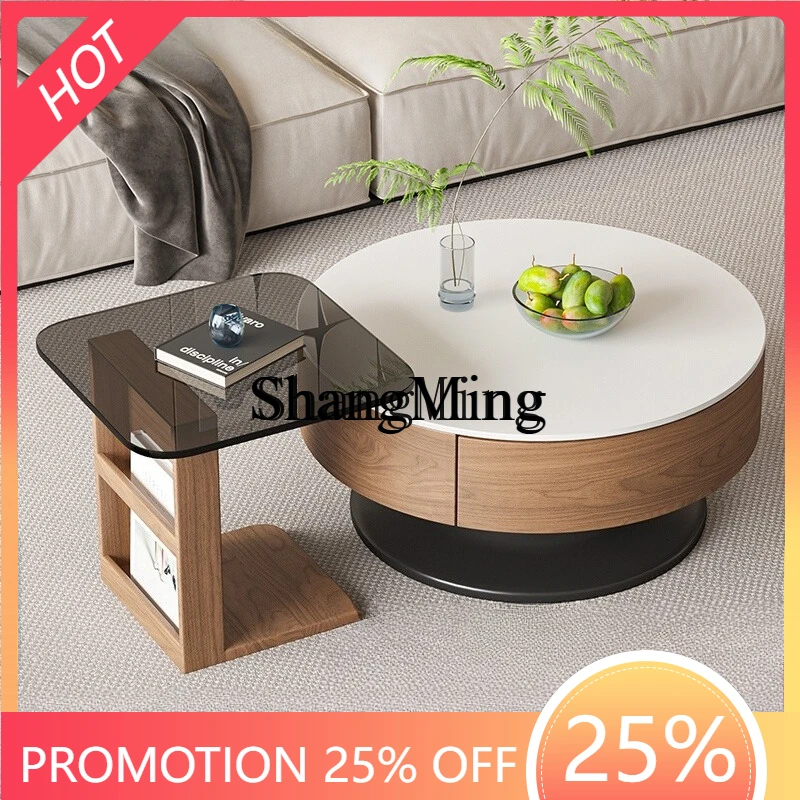 

FG cream wind slate coffee table solid wood living room round household small apartment light luxury modern simplicity