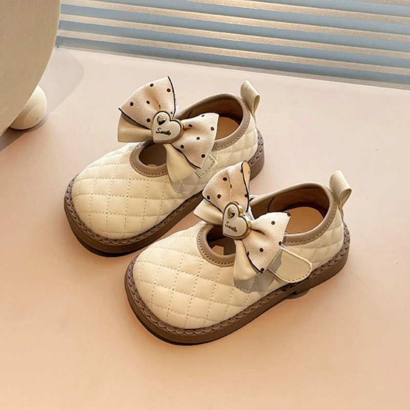 Child Princess Shoe 2025 Spring Autumn New Child Flat Leather Shoes Girl Anti Slip Bow Shoes Fashion Performance Dancing Shoes