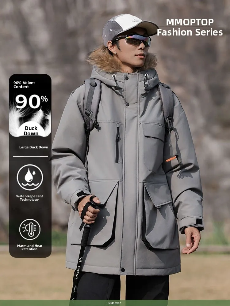 

MMOPTOP Winter Thiened Medium-Length down Jaet with Fur Collar for Men Youth Faionable Warm Snowskiing Workwear
