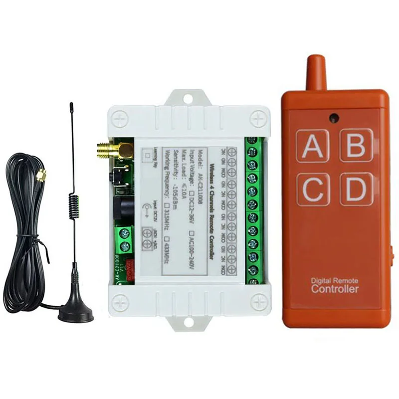 

433 МГц DC12V 24V 36V 4CH RF пульт дистанционного управления беспроводной релейный приемник контроллер USB перезаряжаемый для гаража\ двери\LED\лампа