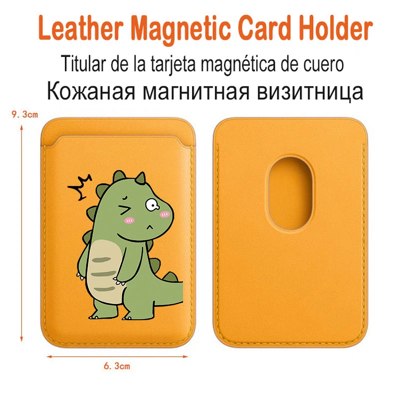 Upgrade Magnetic Baby Green Dinosaur PU Leather Wallet Case For MagSafe iPhone13 14 12 15 Cute Animal Card Bag Holder Cover