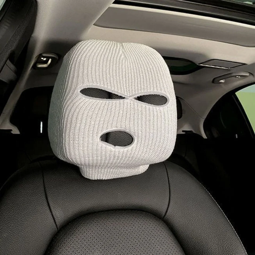 Balaclava Style Head Cover Ski Mask Hat 3 Holes Winter Windproof Ribbed Knit Warm Cap Personalized Funny Car Headrest Seat Cover