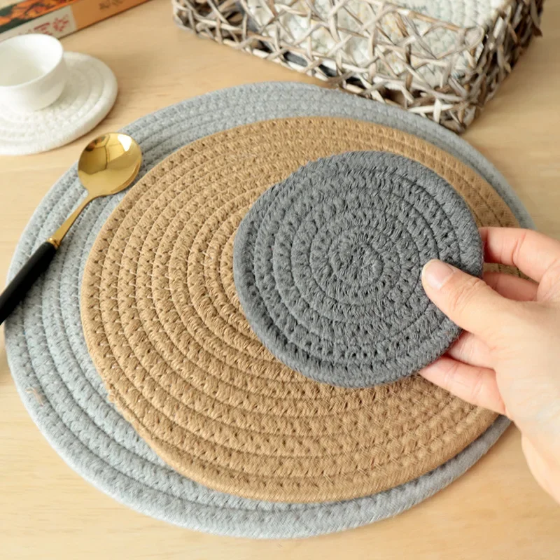 Natural Table Mat Insulation Pad Soft Heat Insulation Japanese Style Non-slip Cotton Simple Oval Woven Mat Kitchen Supplies