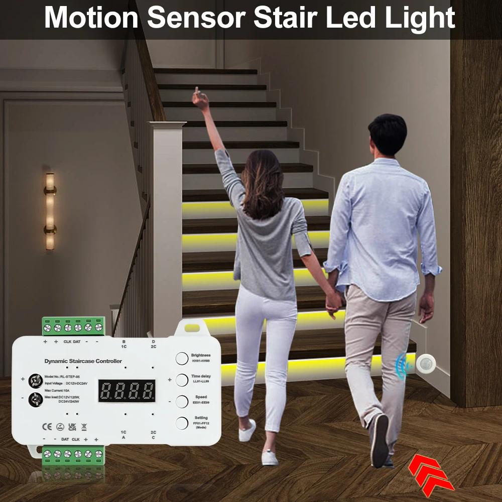 Imagem -02 - Luz Noturna Led Stair com Sensor de Movimento Luz Noturna Inteligente Iluminação Regulável para Escada em Casa Esporte Interior Pir 128 Etapas