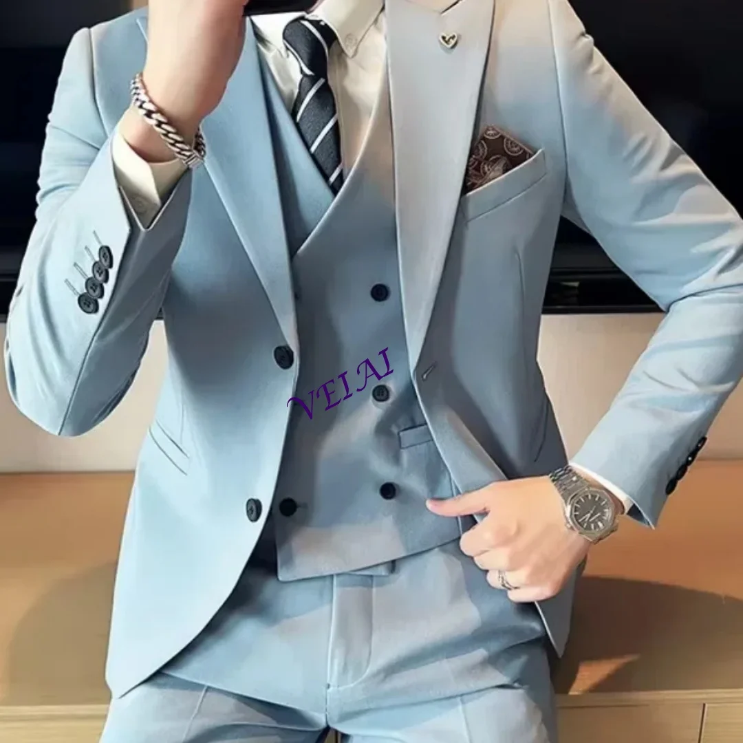 

Customized(Blazer+ Vest + Trousers) 2025 Latest Design Double Breasted Vest Men's Suit High Quality Business Simple Casual Dress