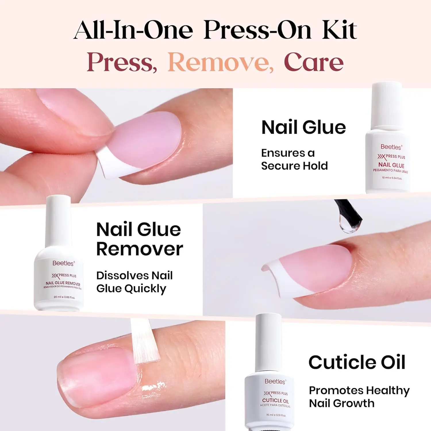 Kit de uñas a presión cuadradas cortas de color rosa francés brillante, 150 piezas todo en uno con pegamento, removedor, capa superior y regalo de lámpara