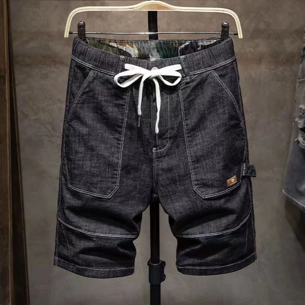 

Men's Thin Solid Color Drawstring Denim Shorts Retro Casual Fashion Trend Loose Simple Breathable Men's 2025 Summer New Bottoms