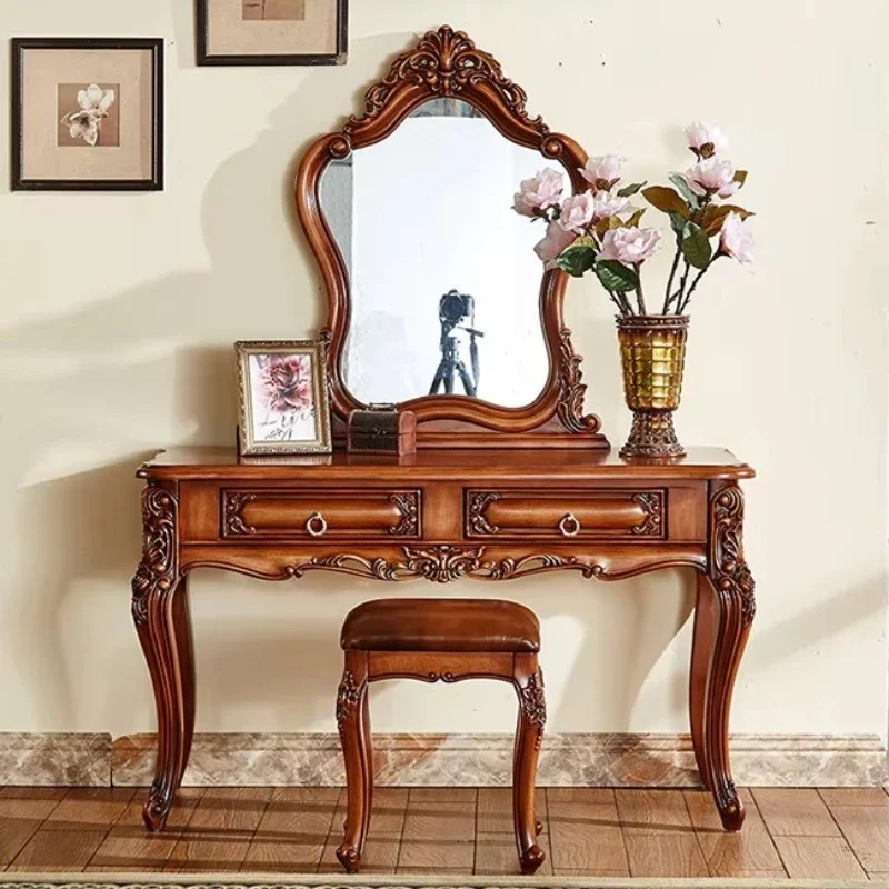 

Antique carved wooden dresser with large mirror Elegant vintage dresser for American style