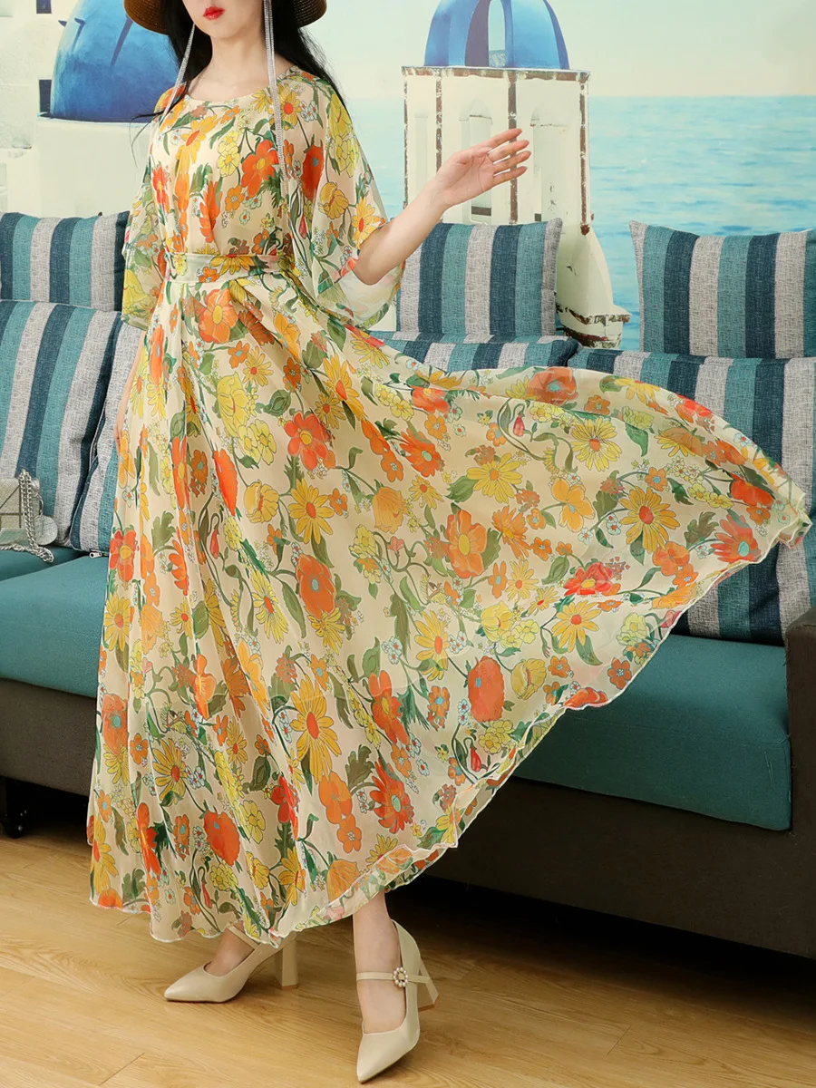 

Платья с принтом, новое летнее элегантное платье с цветочным принтом, женское вечернее платье с коротким рукавом, халат Femme, повседневное праздничное платье, C177