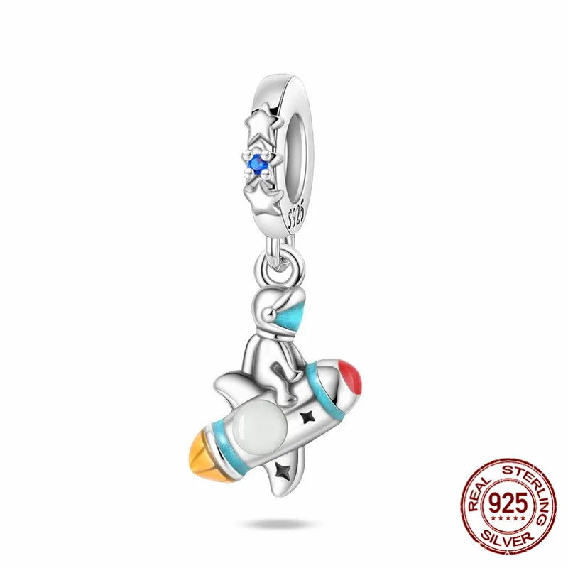 

925 Sterling Silver Beaded Rocket Pendant Inlaid with Zircon Suitable for Original Bracelet Designs DIY Women's Jewelry Gifts