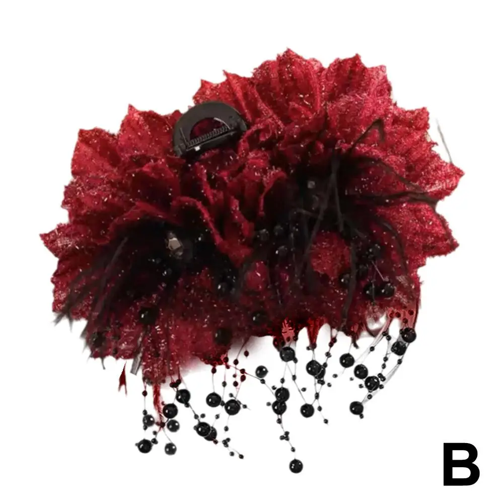 2024 New Hair Clip Peony Feather Tassel Shark Clip Korean Fashion Grab Cawl Clips For Women Girls Hairpin Hair Accessories J6d9