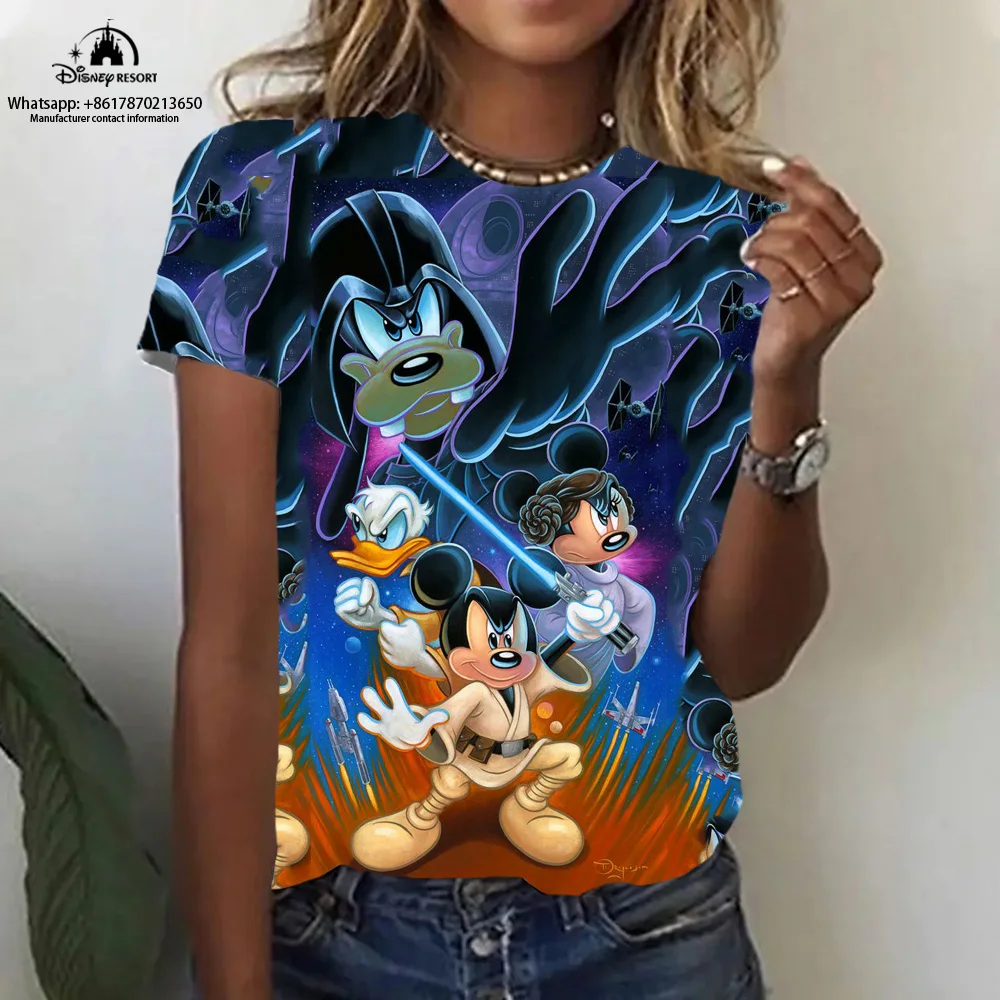 Cartoon t-shirt z krótkim rękawem wygodny damski t-shirt z krótkim rękawem 2024 letni luźna koszulka mody Mickey Minnie