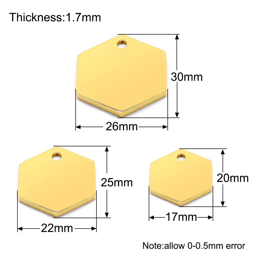 Targhetta in acciaio inossidabile con targhetta in acciaio inossidabile con pendente a specchio esagonale da 20 pezzi all\'ingrosso per targhetta per