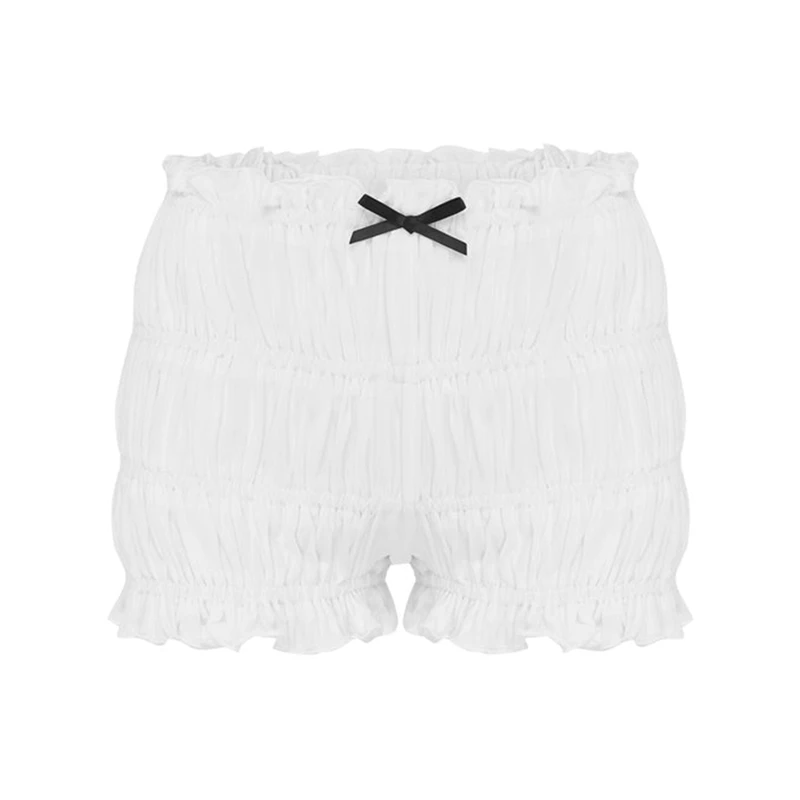 Women\'s Ruffles Shorts Kawaii 3D Bow Lettuce Trim Elastic Waist Tiered Bloomers Shorts Cottage Y2K Aesthetic Retro Pettipants