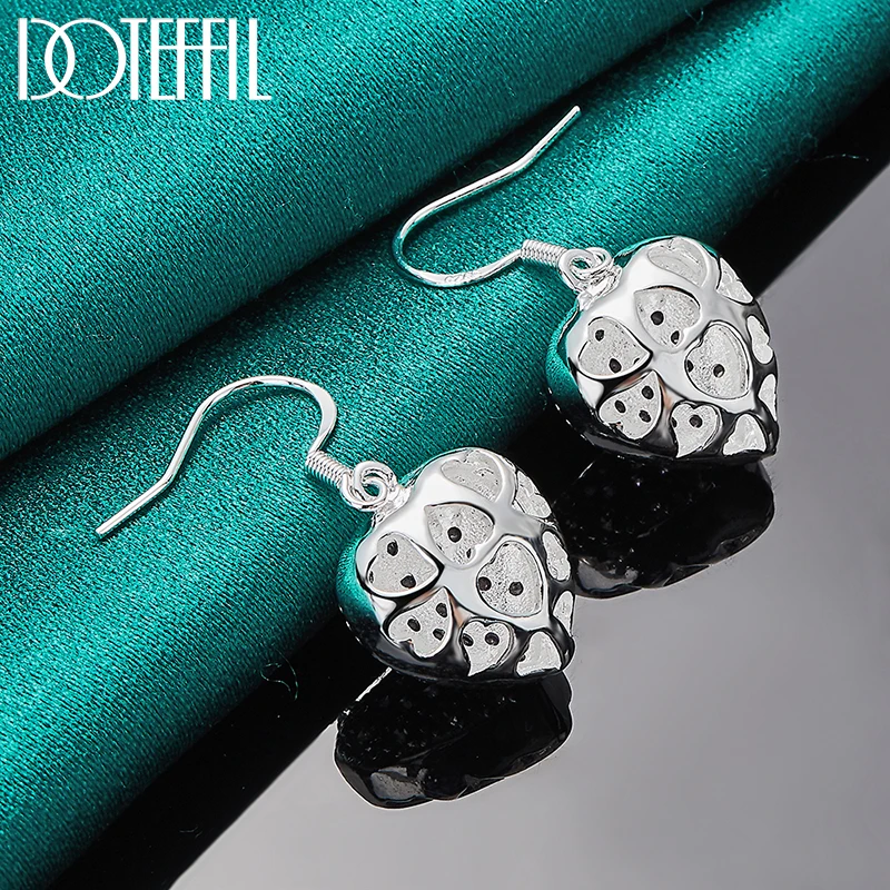 

DOTEFFIL 925 Sterling Silver Heart Purple AAA Zircon Drop Earring Woman Wedding Engagement Party Fashion Charm Jewelry